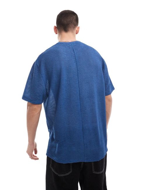 ASOS – locker geschnittenes t-shirt mit transparenter struktur in Blue für Herren
