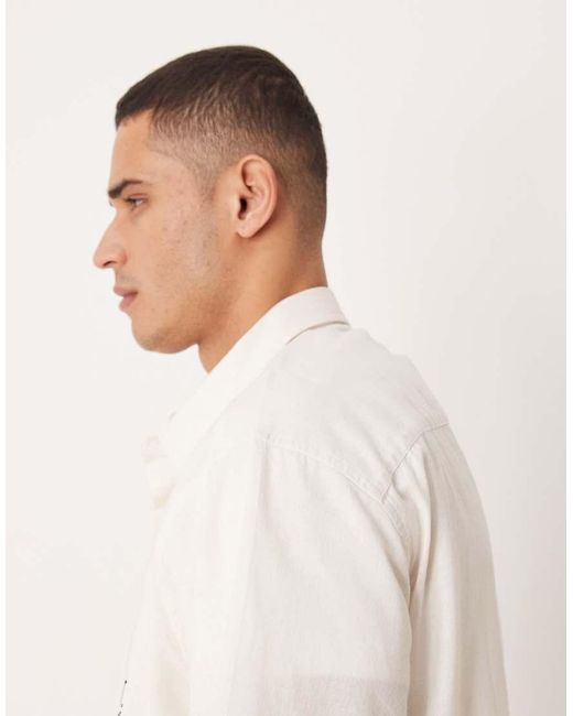 ASOS Natural Oversized Shirt With Linen With Placement Print for men