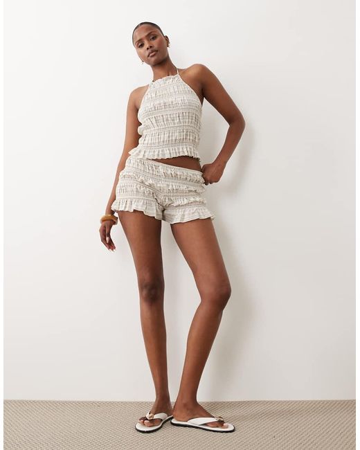 The Frolic Natural Exclusive Cotton Rich Shirred Micro Shorts Co-ord