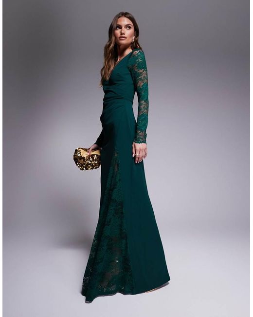 Goddiva Blue Lace Wrap Maxi Dress