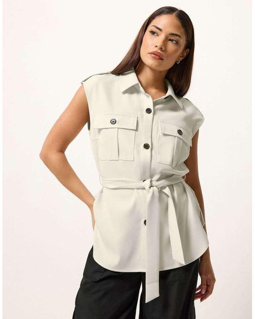 PixieGirl White Petite Belted Utility Shirt