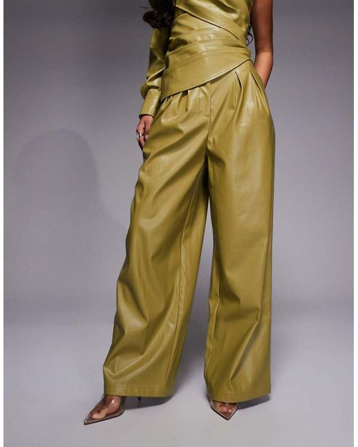 ASOS Green Pu Wide Leg Pleated Pants