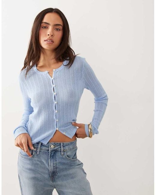 GOOD AMERICAN Blue Lightweight Button Through Cardigan