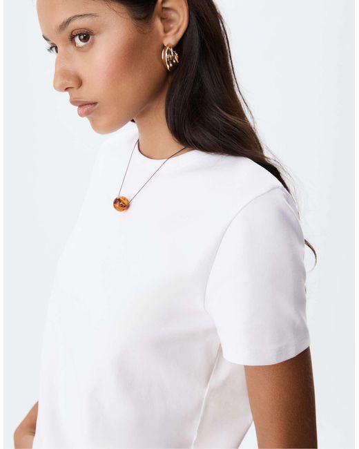 Stradivarius White – weiches basic-t-shirt im regular fit