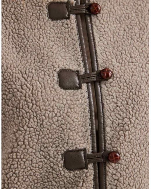 Brave Soul Brown Borg Collarless Jacket With toggle Fastenings