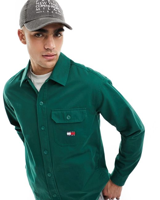 Tommy Hilfiger – einfarbige basic-hemdjacke in Green für Herren