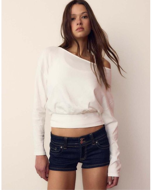 Stradivarius Natural Long Sleeve Boat Neck T-shirt With Band