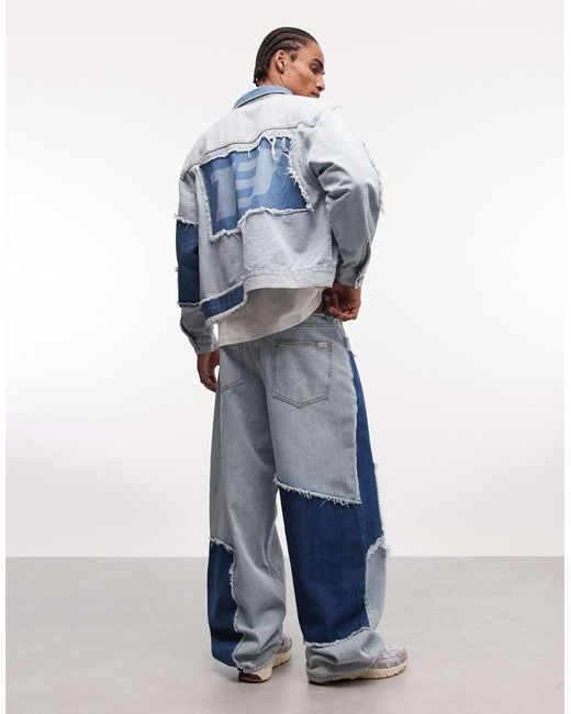 Liquor N Poker Blue Baggy Distressed Cut N Sew Jeans Co-Ord for men