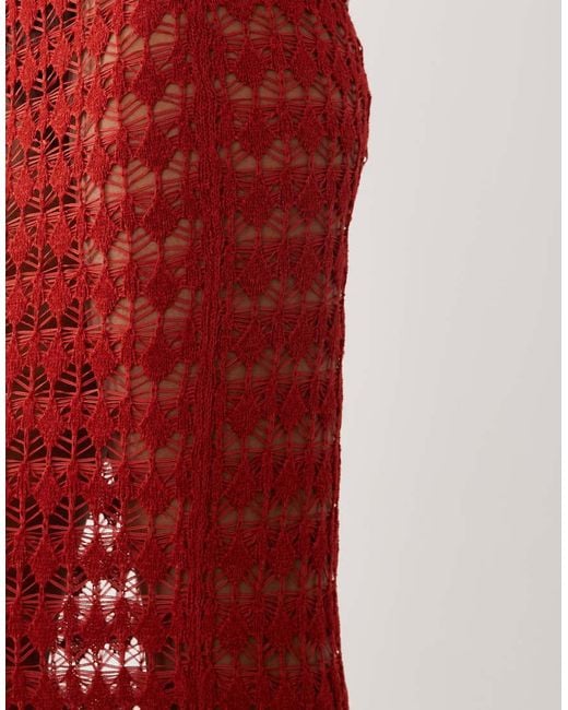 Miss Selfridge Red Crochet Maxi Skirt