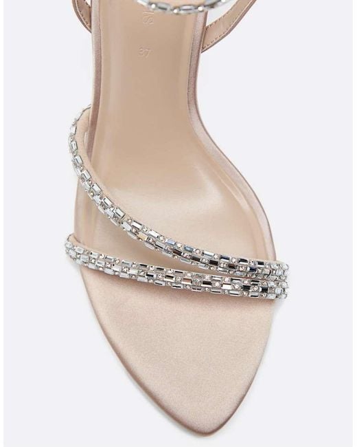 Stradivarius Natural High-Heel Sandals With Rhinestone Detail