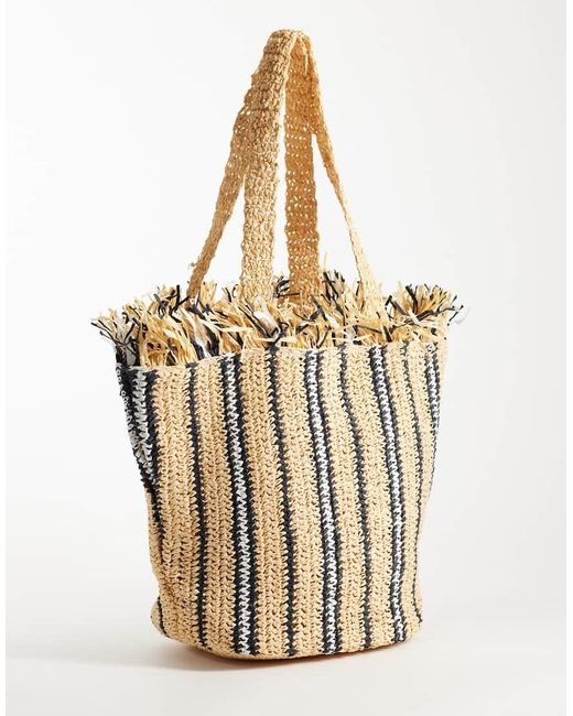 ASOS Metallic Stripe Fringe Edge Tote Bag