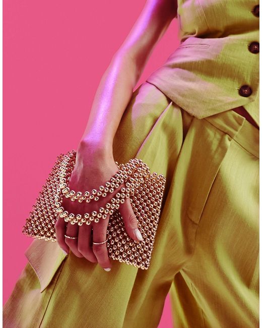 ASOS Pink – clutch mit kleinen perlenkugeln und tragegriffen