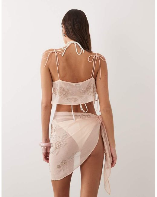 Miss Selfridge Natural Beach Premium Embellished Tie Side Sarong