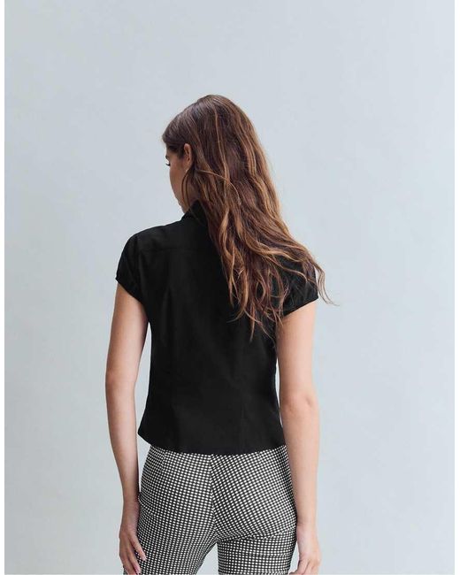Stradivarius Gray Cut-out Short Sleeve Shirt