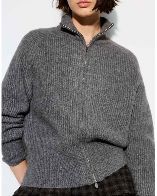 Pull&Bear Gray Zip-Up Cardigan