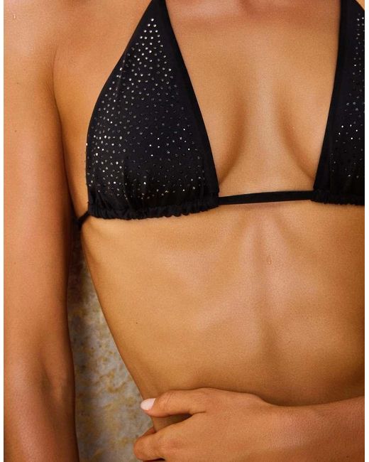 Bershka Black Strass Triangle Bikini Top
