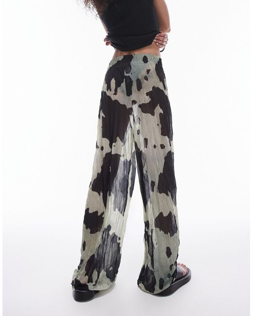 TOPSHOP White Cow Print Crinkle Trouser