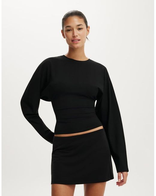Cotton On Black Blair Batwing Cinched Long Sleeve Top