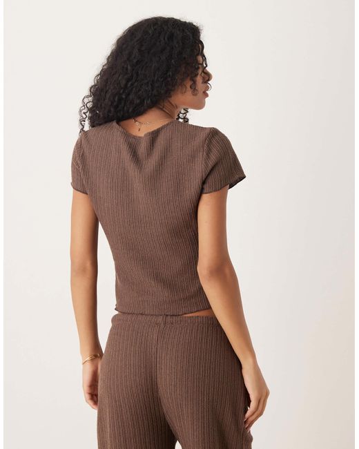 ASOS Brown Co-Ord Crochet Button Through Short Sleeve Top