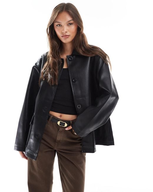 ASOS Black Leather Look Harrington Jacket