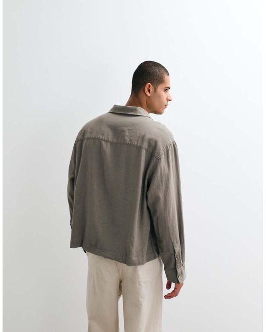 ASOS Brown Boxy Oversized Revere Linen Blend Shirt for men