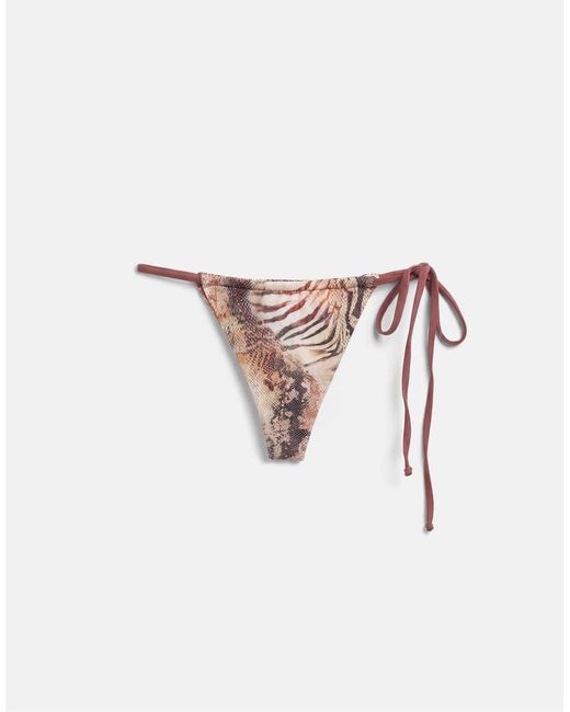 Pull&Bear Blue Animal Print Bikini Bottoms With Ties