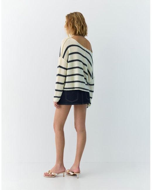Pull&Bear White Striped Jumper With Seam Detail
