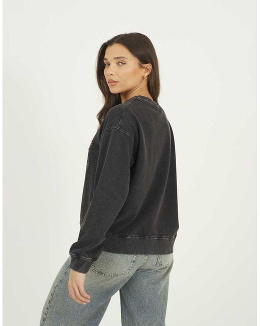 Brave Soul Black Acid Wash Graphic Print Sweatshirt