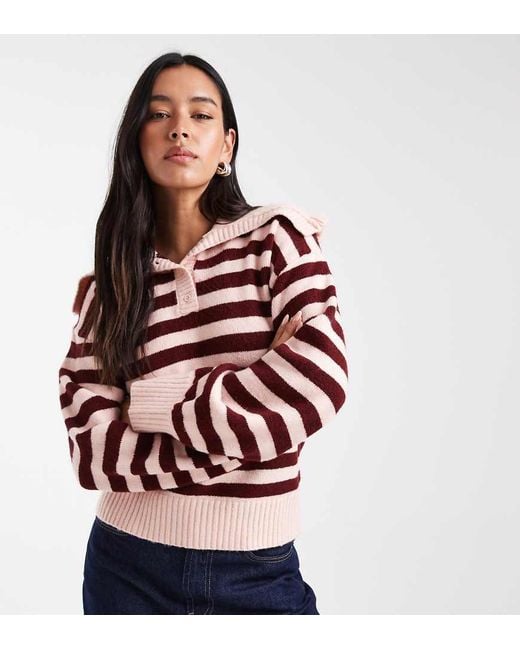 The Frolic Red Exclusive Ruffle Oversized Collar Button Through Jumper