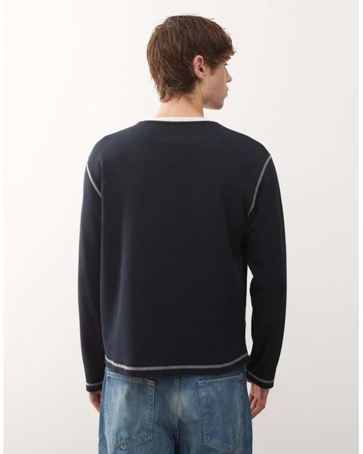 Top Con Cuello Panadero Y Diseño En Contraste De Collusion de hombre de color Blue