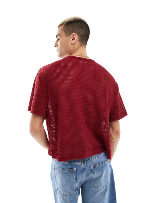 T-shirt squadrata oversize all'uncinetto rossa di ASOS in Red da Uomo