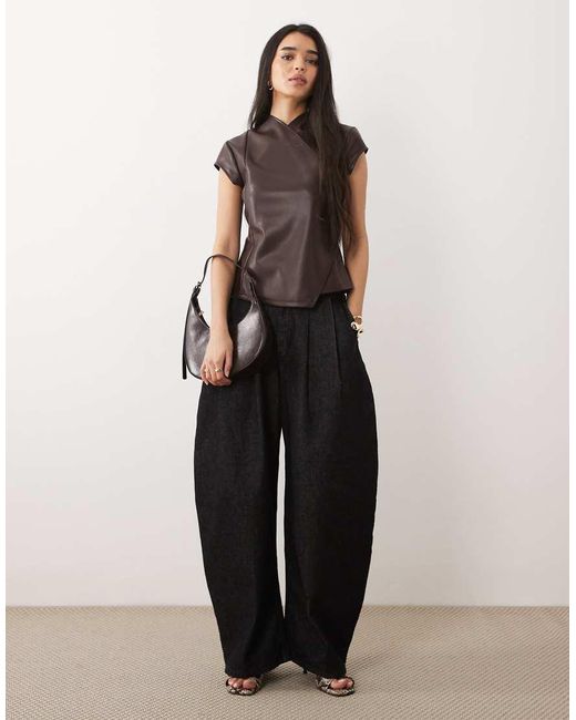 ASOS Brown Pu Tailored Cross Body Cinched Waist Top