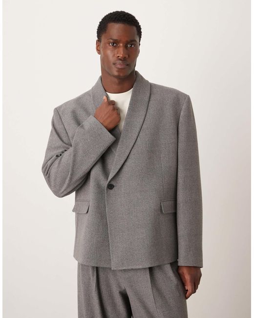 ASOS Gray Deep Wrap Double Breasted Boxy Suit Jacket for men