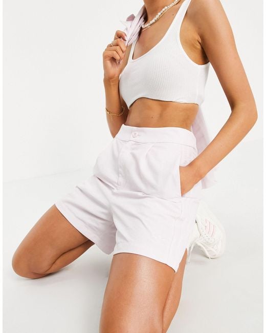 adidas Originals 'tennis Luxe' Logo Tailored High Waisted Shorts in Pink |  Lyst