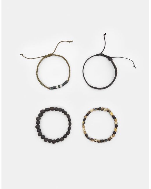 Confezione Da 4 Bracciali Misti di Pull&Bear in Natural da Uomo