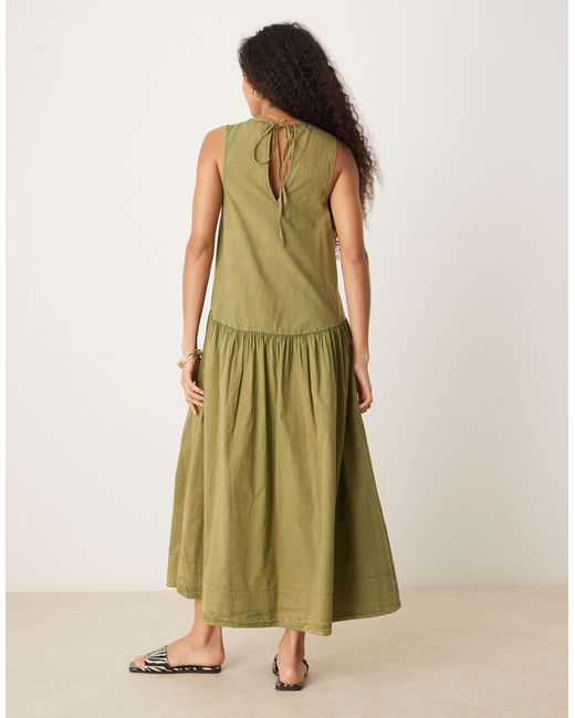ASOS Green Slash Neck Smock Midi Dress With Dropped Waist