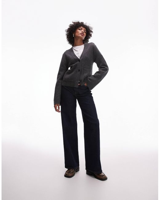 ARKET White Textured Yarn Wool Cardigan With V-neck And Front Pockets
