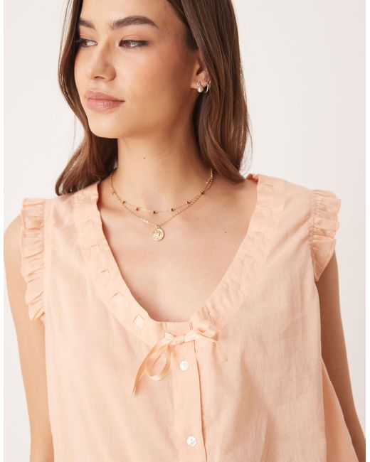 Luna Natural Ruffle Edge Tie Front Singlet