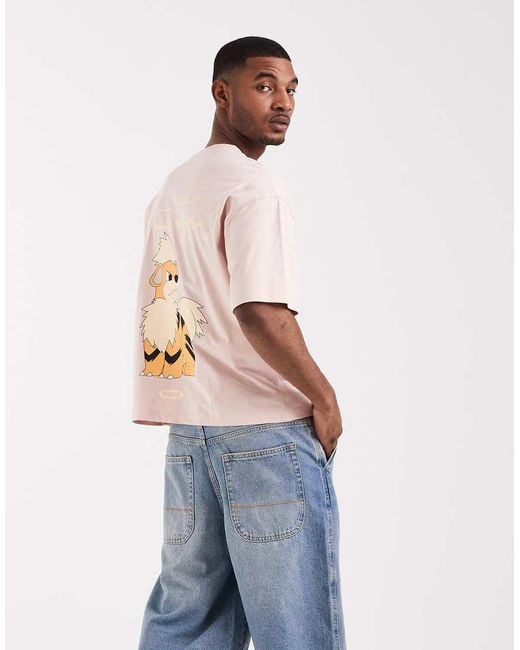 ASOS Pink Oversized T-shirt With Pokemon Growlithe Print for men