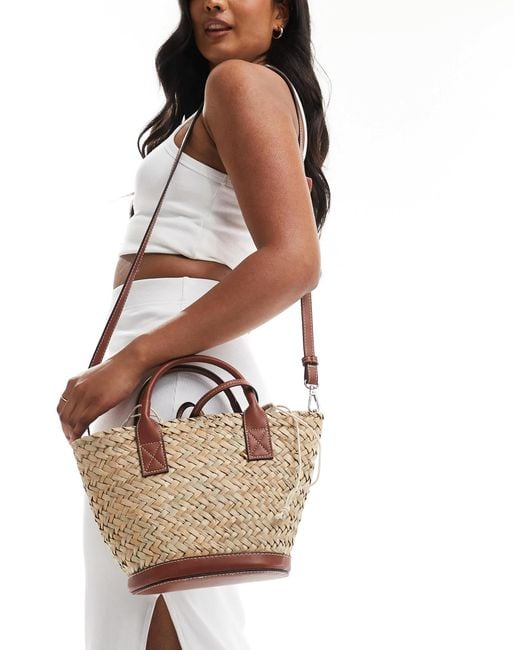 Sac seau tresse a bandouliere marron Mango en coloris Blanc Lyst