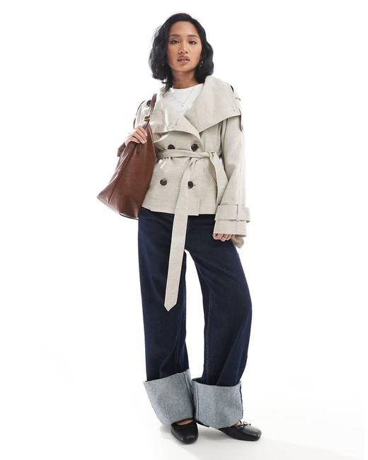 ASOS White Asos Design Petite Short Linen Trench Coat