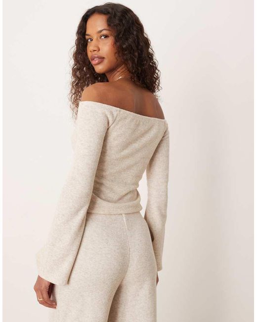 Top Con Escote Bardot De Canalé Cepillado De (Parte De Un Conjunto)-Neutro ASOS de color Natural