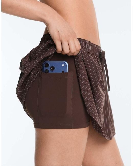 Oysho Brown Pinstripe Double-waist Mini Skirt