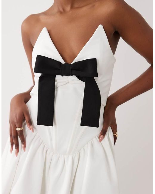 ASOS Natural Mini Dress With Velvet Bow Detail
