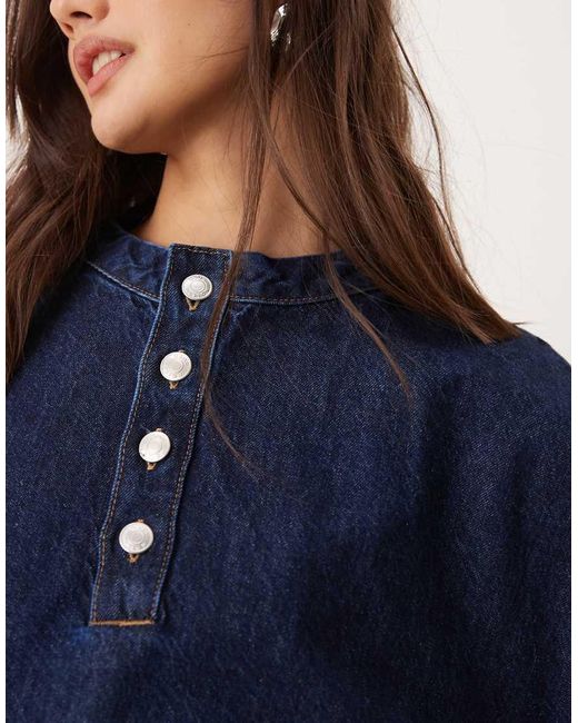 ASOS Blue Denim Button Up Henley Top