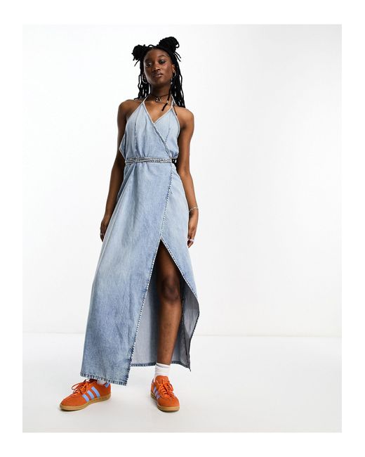 Weekday Geri Denim Wrap Maxi Dress in Blue | Lyst UK