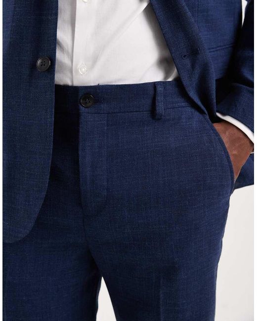 SELECTED Blue Linen Blend Slim Fit Trousers for men