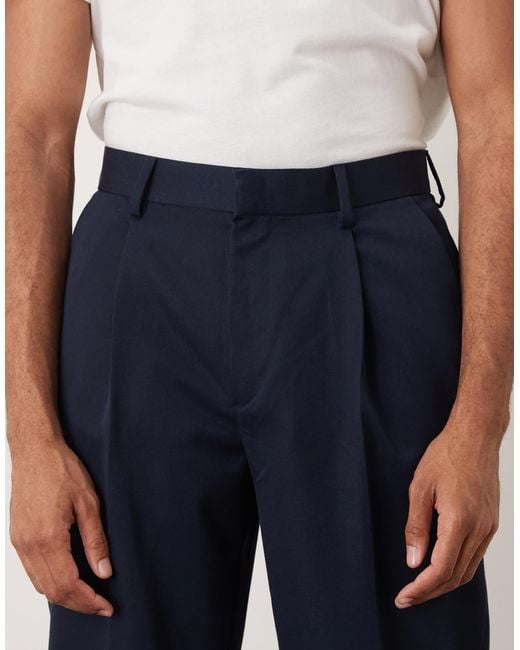 ASOS Blue Smart Oversized Tapered Trousers With Front Pleats for men