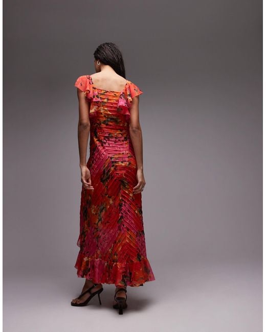 TOPSHOP Red Premium Ruffle Pintuck Gown