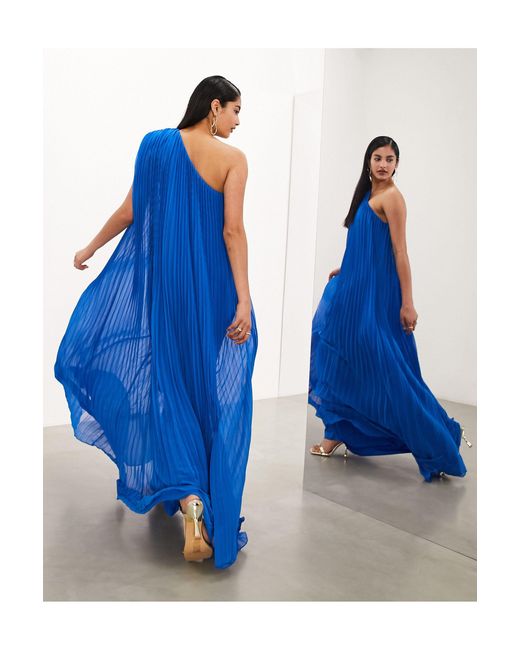 ASOS Blue Extreme Pleated One Shoulder Maxi Dress